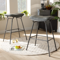 Baxton Studio 8717B-Grey/Black-BS Jette Modern and Contemporary Grey Fabric Upholstered Dark Grey Metal 2-Piece Bar Stool Set